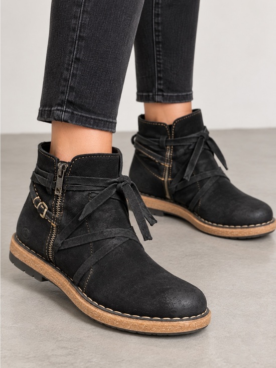 Born Shoes - Born Tarkiln Black Distressed Leather Ankle Boots 7.5